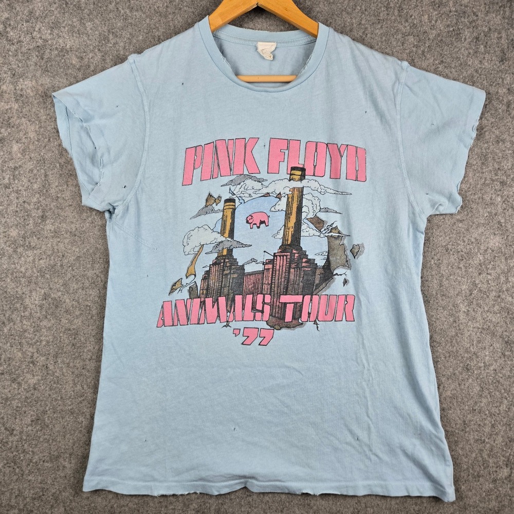 Madeworn Pink Floyd Shirt Adult Medium Blue Animals Tour 77 Graphic Distressed